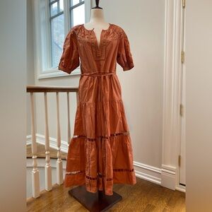 A.L.C. Rust Short Sleeve Drawstring Cotton Dress